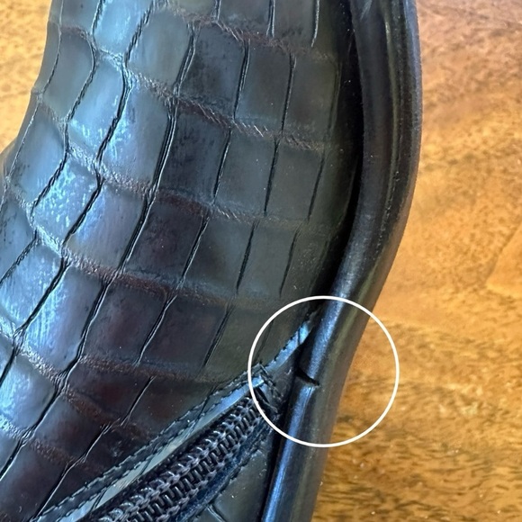 Via Spiga Vtg Dark Brown Croc Embossed Leather Square Toe Ankle Boots 9 Narrow - Picture 10 of 12